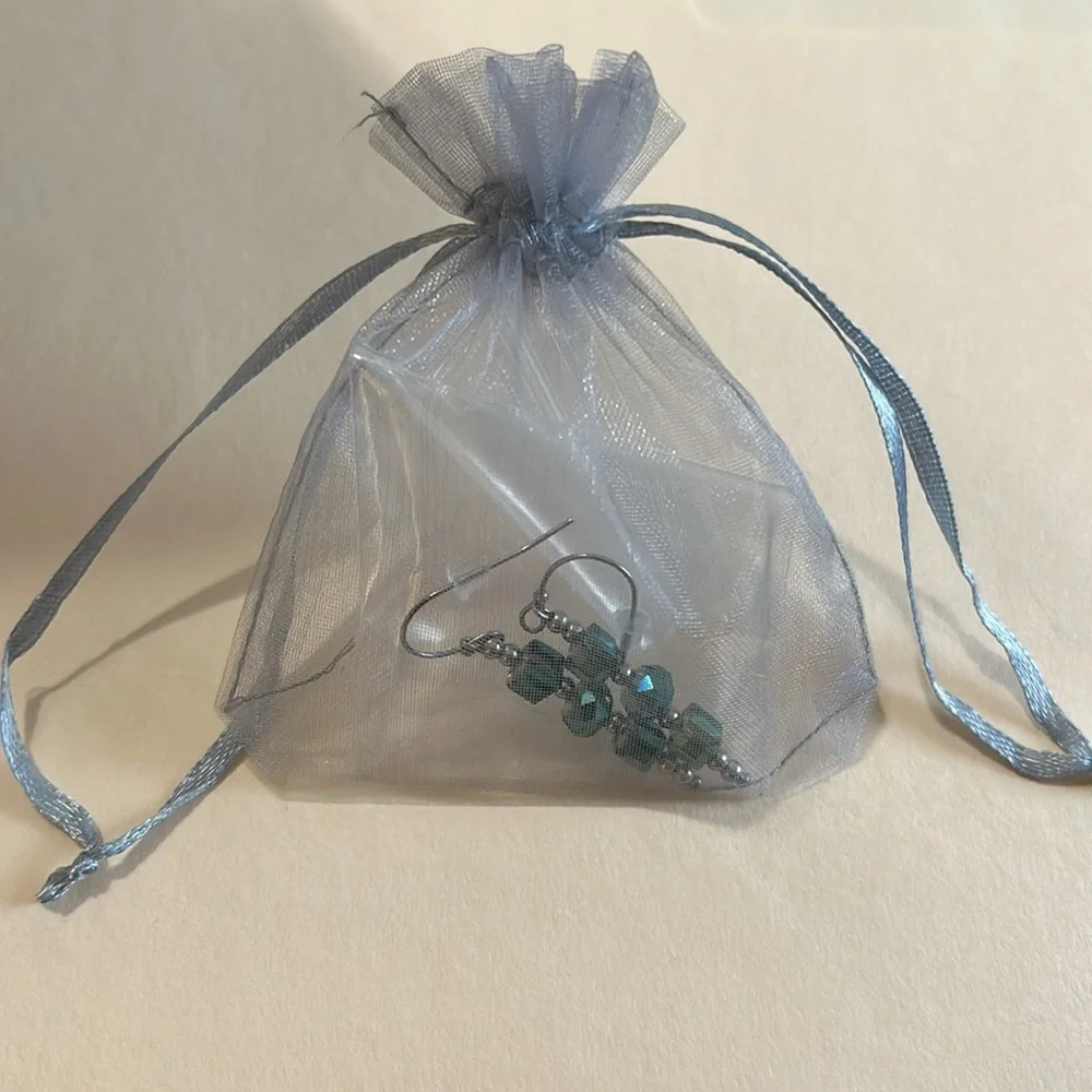 Handmade 💚Aqua Green Faceted Rondelle Earrings - Picture 6 of 6